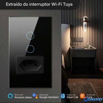 Interruptor Touch Wi-Fi Smart com Tomada 1/2 Botões– Controle Inteligente e Praticidade