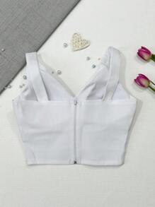 Women's Cropped Top With Bengaline Cups \ Back Strap Zipper - trắng - Xem 3