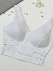 Women's Cropped Top With Bengaline Cups \ Back Strap Zipper - trắng - Xem 2