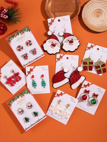 1 Pair Girls Christmas Earrings Snowman Pendant Earrings Christmas Tree Bell Reindeer Snowflake Earrings Jewelry Christmas Gift