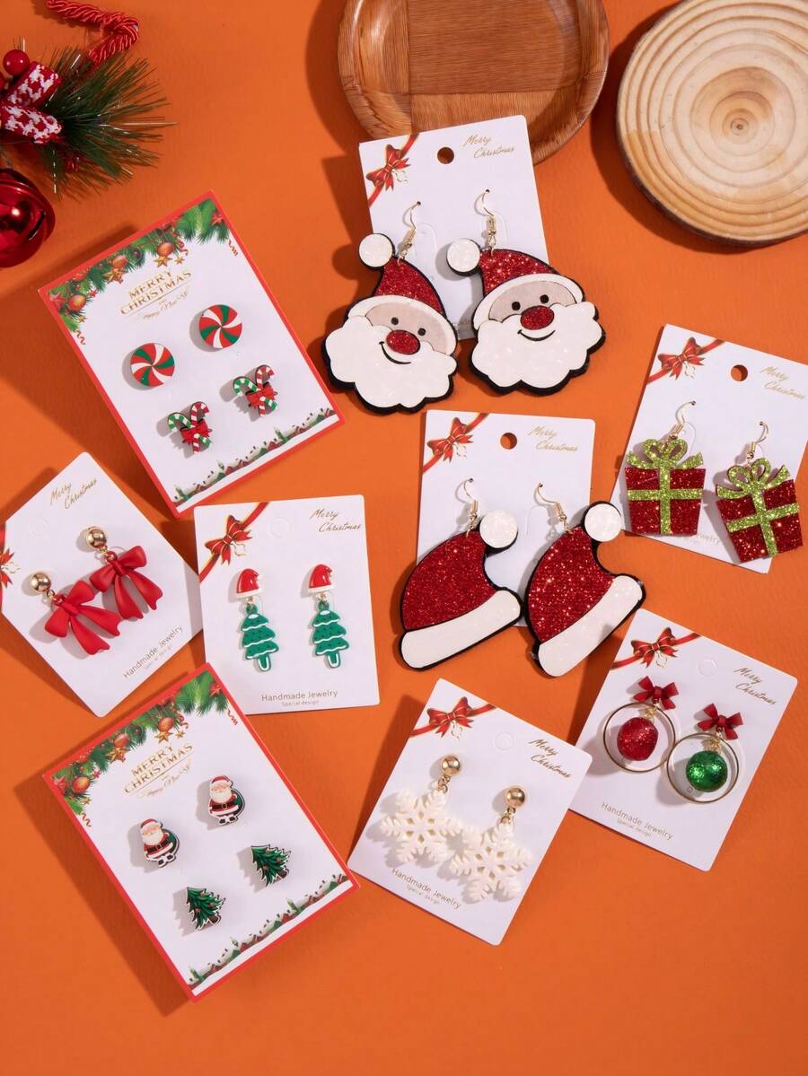 1 Pair Girls Christmas Earrings Snowman Pendant Earrings Christmas Tree Bell Reindeer Snowflake Earrings Jewelry Christmas Gift - one-size - View 1