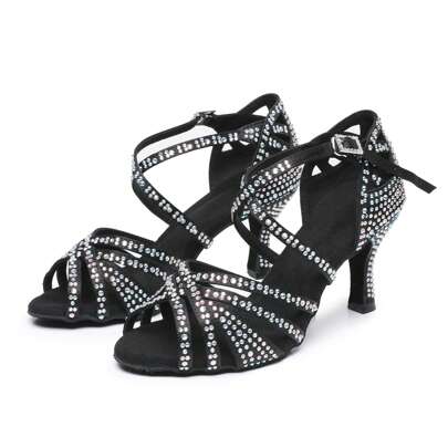 Scarpe da ballo latino da donna con strass, suola morbida, scarpe da ballo da sala moderne per pole dance, scarpe da sposa per balli latinoamericani per ragazze e donne, tacco 5/7 cm, taglie 34-41 EU.