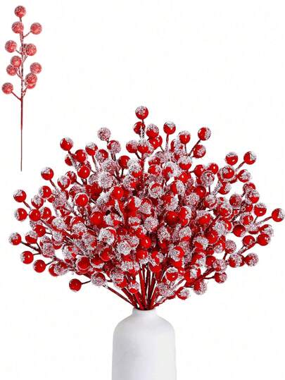 10/5pcs Artificial Red Berry Stems Snow Christmas Red Spray Selected Holly Berry Branches For Christmas Tree Decoration Holiday DIY Crafts Christmas Ornaments Home Decor,Christmas