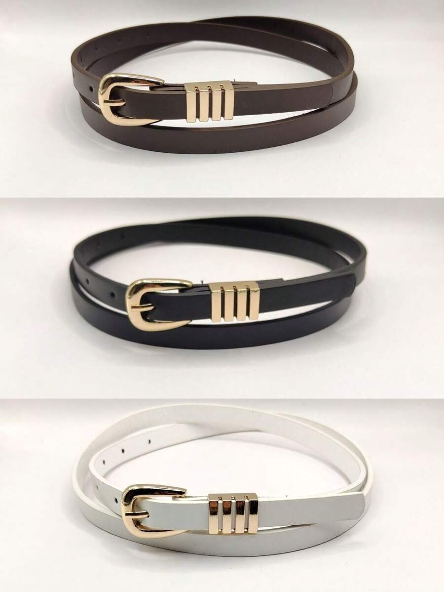 KIT New Imported Women's Thin Belt With Gold Buckle - 套裝3(黑+白+棕) - 查看 1