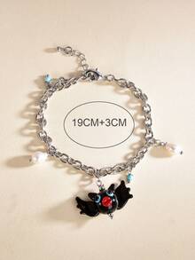 1pc Platinum Plated Freshwater Pearl Bat Glass Women Bracelet - Black and White - View 5