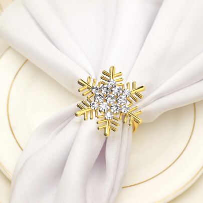 1PC Golden Snowflake Christmas Napkin Ring, Suitable For Table Decoration And Party Decoration During Christmas, Thanksgiving, And Other Holidays