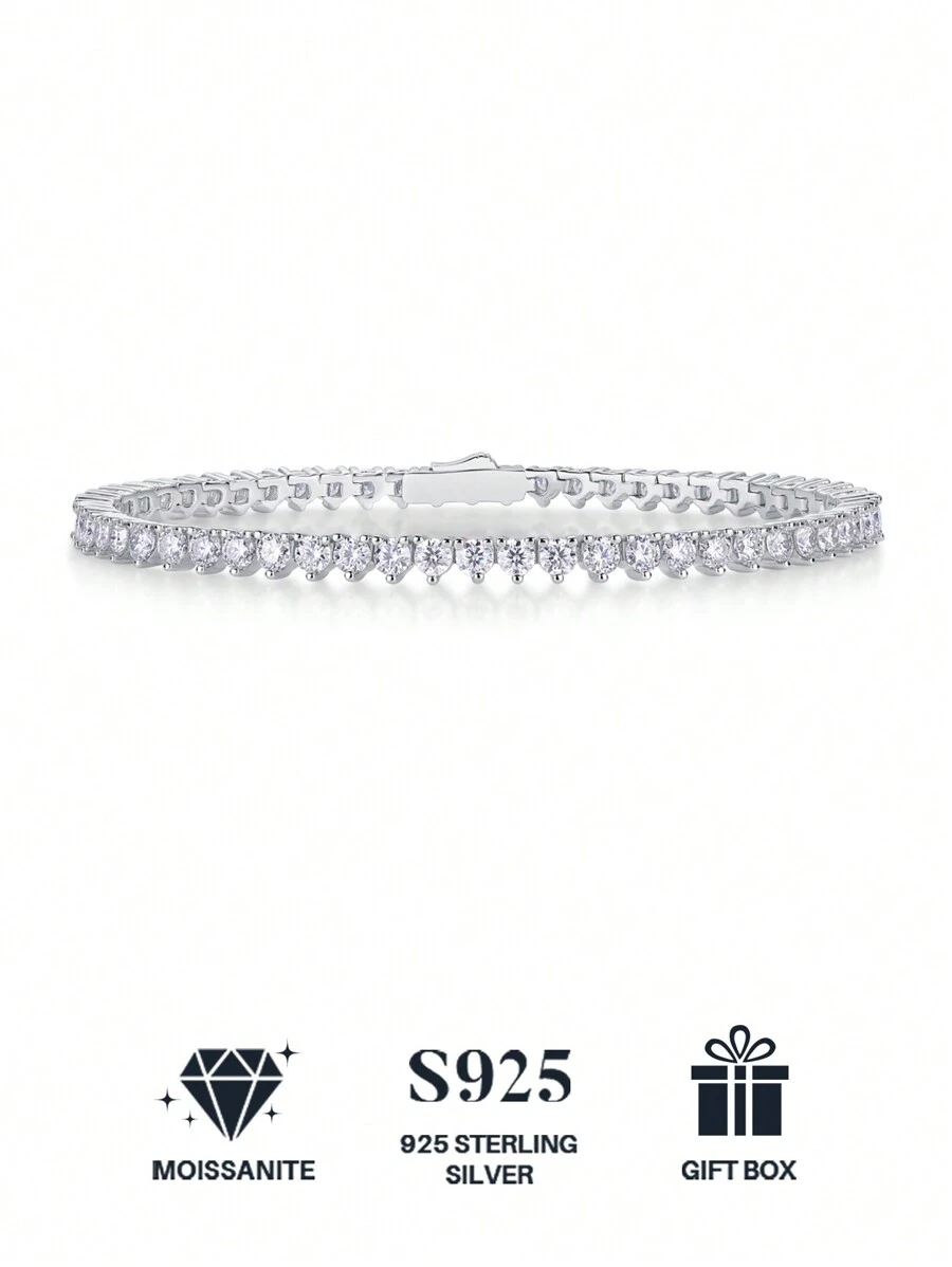 Moissanite Tennis Bracelet, 925 Sterling Silver & 18k Gold Plated, For Women And Men, Tennis Bracelet, Hip Hop, Personality, Couple Style, Hot Selling, Luxury, Valentine'S Day, Mother'S Day, Wedding Gifts, Anniversary Gifts, Birthday Gifts