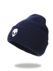 1 件冬季保暖男士刺绣外星人针织帽，寒冷天气滑雪帽冬季帽子无檐帽秋季服装 - 外星人 - 查看 8