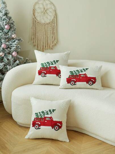 1 peça Capa de Almofada com Bordado de Árvore de Natal e Cervo de Natal, Decoração para Casa para Sala de Estar, Quarto, Festa