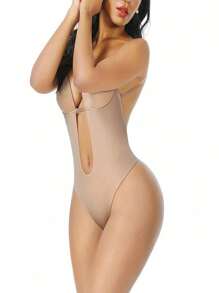 Sports Outdoor 1PC European And American Hot Sexy, Invisible Shoulder Straps, Backless Bodysuit, Bras, Seamless Deep V Shapewear Women Gym Accessories - Beige - View 17
