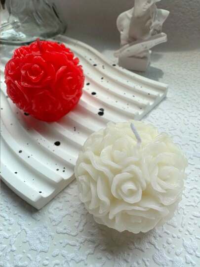 1pc Mini Rose Ball White/Red/Pink Scented Candle For Home Decoration,Holiday,Festival,Wedding Decoration Gifts Birthday Graduation