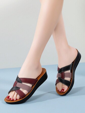 Mother Summer Slipper Comfortable Flat Non-Slip Solid Color Middle-Aged Elderly Women Slippers For Outdoor Wear