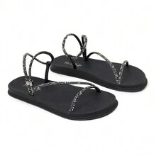 Official Designer Flower Sandal Comfort Buckle Delicate Embellishment Casual Women's Summer Shiny Bahamas - 黑色 - 查看 2