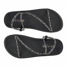 Official Designer Flower Sandal Comfort Buckle Delicate Embellishment Casual Women's Summer Shiny Bahamas - 黑色 - 查看 6