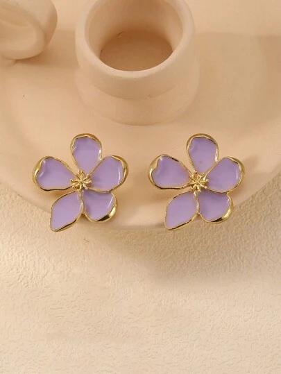 Hegaze 1 Pair Unique Floral Purple Stud Earrings