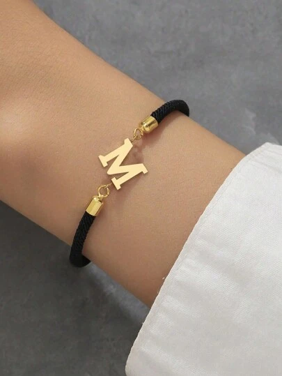 1pc New Classic A-Z Initial Bracelet For Women Simple Adjustable Color Rope Bracelet For Women Jewelry Gift