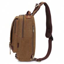 KAUKKO Canvas Messenger Bag Cross Body Shoulder Sling Backpack Travel Hiking Chest Bag - Khaki - View 3