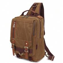 KAUKKO Canvas Messenger Bag Cross Body Shoulder Sling Backpack Travel Hiking Chest Bag - Khaki - View 2