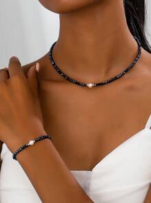 1 Bộ vòng cổ và vòng tay ngắn đính hạt thủy tinh tối giản thanh lịch dành cho nữ, đa năng cho tiệc tùng, ngày lễ và đeo hàng ngày - Nhiều màu - Xem 21