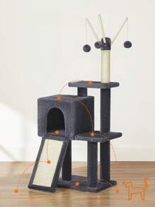 Feandrea Árbol para Gatos, Torre de juegos, Gatitos, con 3 Postes y Cueva, Gris Antracita - Gris Oscuro - Ver 3