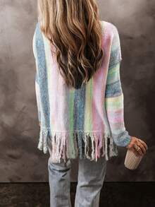 Acelitt Fashionable Plaid Color Block Long Sleeve Loose Oversized Pullover Sweater,Long Sleeve Tops - Multicolor - View 2