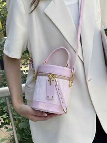 Túi xách nữ thời trang hình trụ, túi xô, túi xách cao cấp mới, ví đựng tiền xu, túi đeo vai đa chức năng có dây xích, thích hợp cho hẹn hò, mua sắm, đi chơi, đi làm, phối đồ hàng ngày, công sở, kỳ nghỉ và các dịp khác. - Hồng - Xem 4