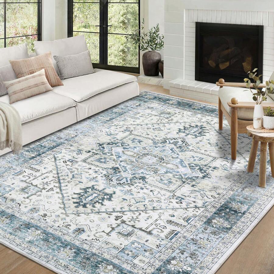 Washable Area Rugs Individually Printed Rugs Ultra Thin Soft Rugs Foldable Indoor Rugs Distressed Printed Rugs Suitable For Living Room Office Bedroom - 淺綠色 - 查看 1