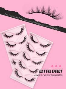 Asiteo 5 Pairs Cat Eye Lashes 3D Faux Mink Eyelashes  Winged End Eye Elongated Eyelashes Manga Fake Lashes Soft Natural Long Full Strip Lashes Strip Lashes, Lashes, Eyelashes, Fake Lashes - Cat Eye Lashes - View 5