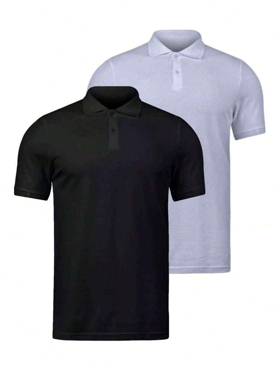 Kit 2 Men's Polo Shirt Piquet Knit Casual Polo Collar Various Sizes - 彩色 - 查看 1