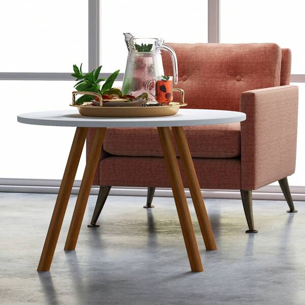 Tavolo da pranzo con gamba in legno massello impermeabile stile nordico tavolino da caffè rotondo per il tempo libero da 60 cm, mobili per la casa