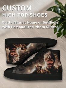 1 Pair Custom High Top Canvas Shoes, Personalized Video Game Photo Sneakers, Custom Sneakers, Personalized High Top Canvas Shoes, Photo Sneakers, Personalized Sneakers For Men, Personalized Sports And Casual Shoes, Groomsman Gift, Anniversary Gift, Valentine Gift, Birthday Gift, Wedding Gift, Best Friend Gift, Gift For Mom/Dad/Her/Him/Girlfriend/Boyfriend/Wife/Husband/Friend - Black - View 5