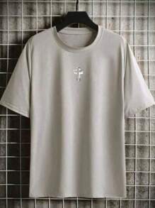 Men's 3D Cross T-Shirt 100% Cotton Premium Mesh Shirt New Release - 灰色 - 查看 1