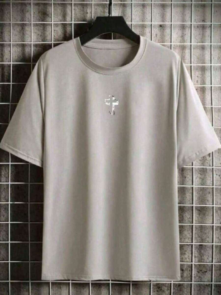 Men's 3D Cross T-Shirt 100% Cotton Premium Mesh Shirt New Release - 灰色 - 查看 1