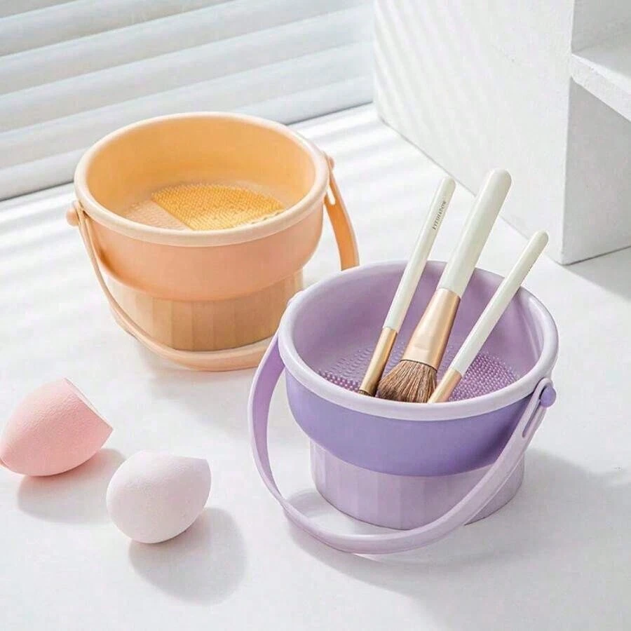 1pc Multi-Functional Makeup Cleaning Bowl With Brush Holder, Drying Rack, Suitable For Makeup Sponges And Brushes - A - View 1