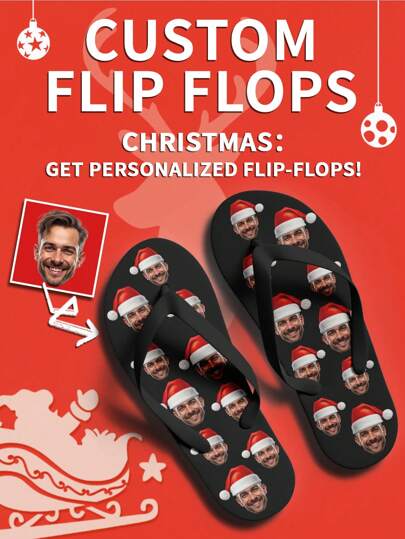 Personlig flip flops 3D-tryckt julklapp, anpassad med foton, söt design, bekväm för inomhus/utomhus, strandkläder, present till mamma, pappa, fästmö, familj, barn, vänner, bröder, systrar