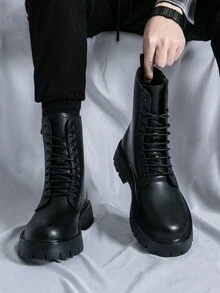 Men's British Style High-Top Boots, Suitable For Wedding, Office, Casual Daily Wear - Black - View 1