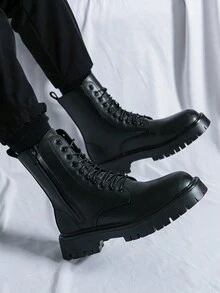 Men's British Style High-Top Boots, Suitable For Wedding, Office, Casual Daily Wear - Black - View 2