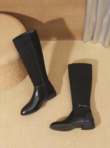 Botas altas para mujer cómodas y antideslizantes para otoño/invierno 2024, con decoración metálica bordada, botas negras casuales y versátiles con cremallera lateral hasta la pantorrilla, suela gruesa y punta redonda, estilo vaquero occidental