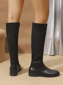 Botas altas para mujer cómodas y antideslizantes para otoño/invierno 2024, con decoración metálica bordada, botas negras casuales y versátiles con cremallera lateral hasta la pantorrilla, suela gruesa y punta redonda, estilo vaquero occidental