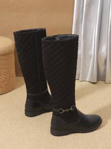Botas altas para mujer cómodas y antideslizantes para otoño/invierno 2024, con decoración metálica bordada, botas negras casuales y versátiles con cremallera lateral hasta la pantorrilla, suela gruesa y punta redonda, estilo vaquero occidental