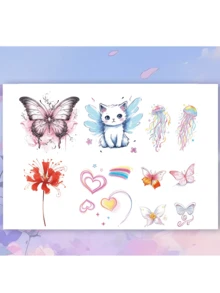 10 pièces Tatouages temporaires imperméables et colorés, design délicat de fleurs et d'art linéaire, pour le bras et la clavicule des femmes