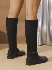Botas altas para mujer cómodas y antideslizantes para otoño/invierno 2024, con decoración metálica bordada, botas negras casuales y versátiles con cremallera lateral hasta la pantorrilla, suela gruesa y punta redonda, estilo vaquero occidental