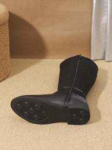 Botas altas para mujer cómodas y antideslizantes para otoño/invierno 2024, con decoración metálica bordada, botas negras casuales y versátiles con cremallera lateral hasta la pantorrilla, suela gruesa y punta redonda, estilo vaquero occidental
