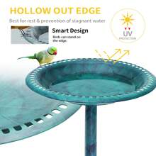 VECELO 28" Pedestal Outdoor Bird Bath With Solar Powered Fountain For Outside, Vintage Bronze Polyresin Lightweight, Antique, Yard/Garden Decoration, Green