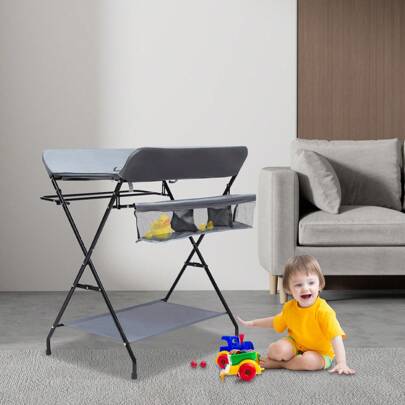 Foldable 0-12 Months Baby Changing Nursery Care Stand Table W/ Store Compartment
