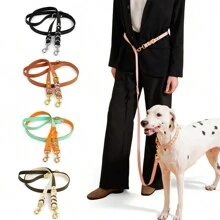 1 件手工编织双色 PVC 材料牵引绳，二合一设计，免提跑步狗绳，复古奢华风格狗绳 - 彩色 - 查看 3