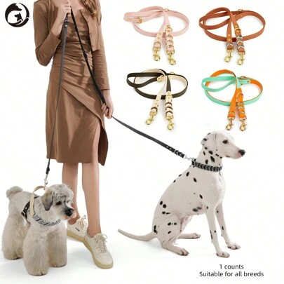 1pc Hand-Woven Bi-Color PVC Material Traction Leash, 2-In-1 Design, Hands-Free Running Dog Leash, Retro Luxury Style Dog Leash