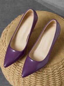 MonaNise Women's Fashion Pointed Toe Low Vamp Pumps In Pink, Purple, Gold, Silver, Navy Blue, Black & Brown, 9cm Thin Heel, Comfortable, Suitable For Shopping, Vacation, Travel, Outdoor - Purple - View 4