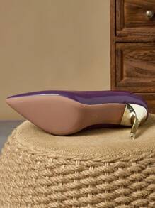 MonaNise Women's Fashion Pointed Toe Low Vamp Pumps In Pink, Purple, Gold, Silver, Navy Blue, Black & Brown, 9cm Thin Heel, Comfortable, Suitable For Shopping, Vacation, Travel, Outdoor - Purple - View 8