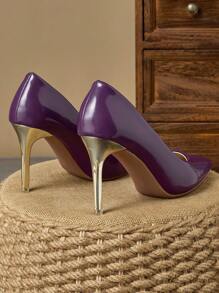 MonaNise Women's Fashion Pointed Toe Low Vamp Pumps In Pink, Purple, Gold, Silver, Navy Blue, Black & Brown, 9cm Thin Heel, Comfortable, Suitable For Shopping, Vacation, Travel, Outdoor - Purple - View 7